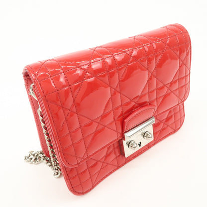 Christian Dior Cannage Patent Leather Chain Shoulder Bag Cow Red Rovelle Bags