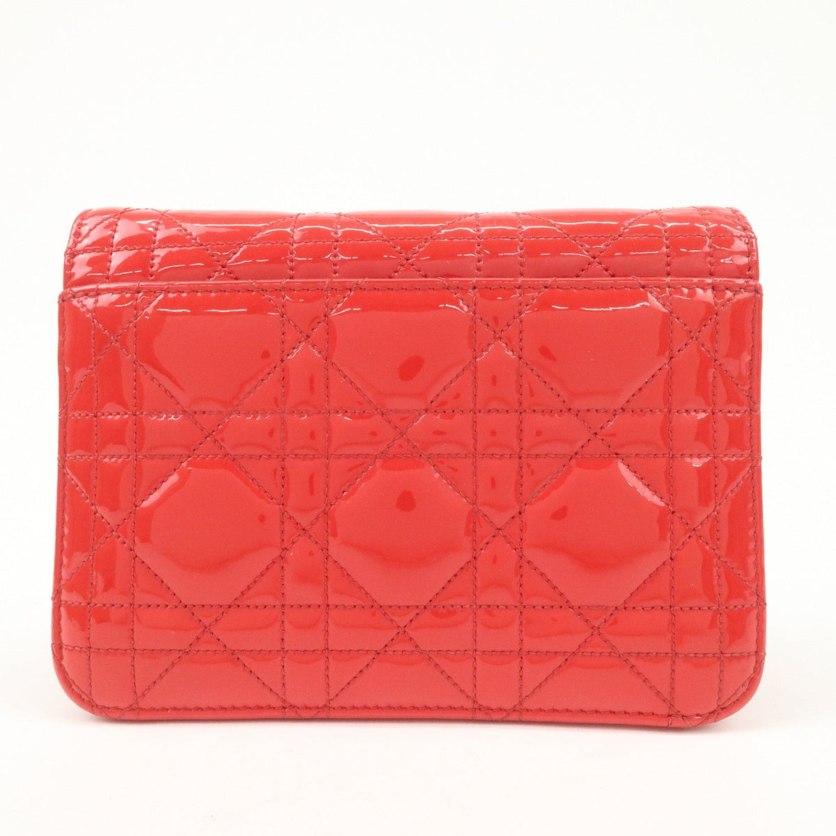 Christian Dior Cannage Patent Leather Chain Shoulder Bag Cow Red Rovelle Bags