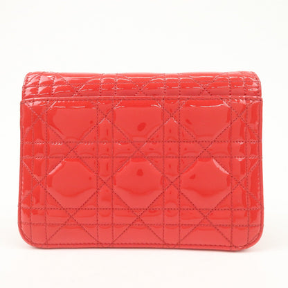 Christian Dior Cannage Patent Leather Chain Shoulder Bag Cow Red Rovelle Bags