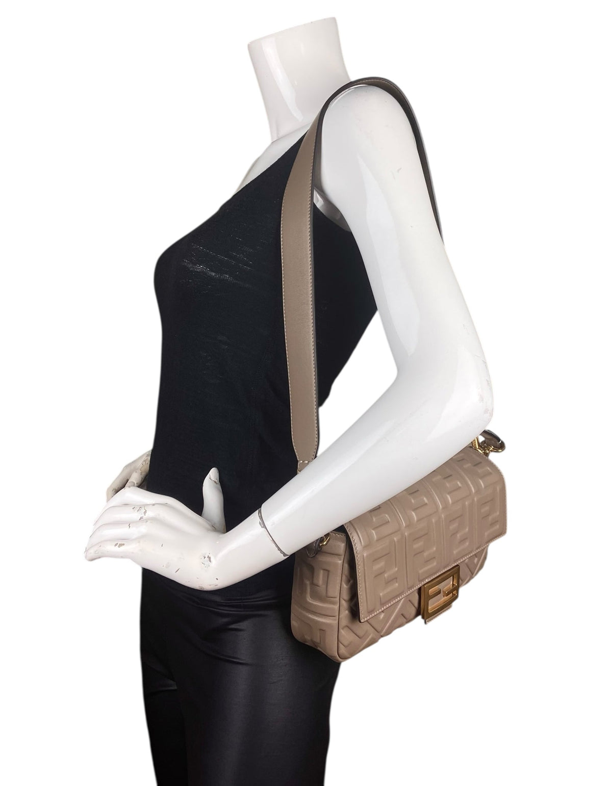 Fendi Dove Grey Embossed FF 1974 Medium Baguette NM Rovelle Bags