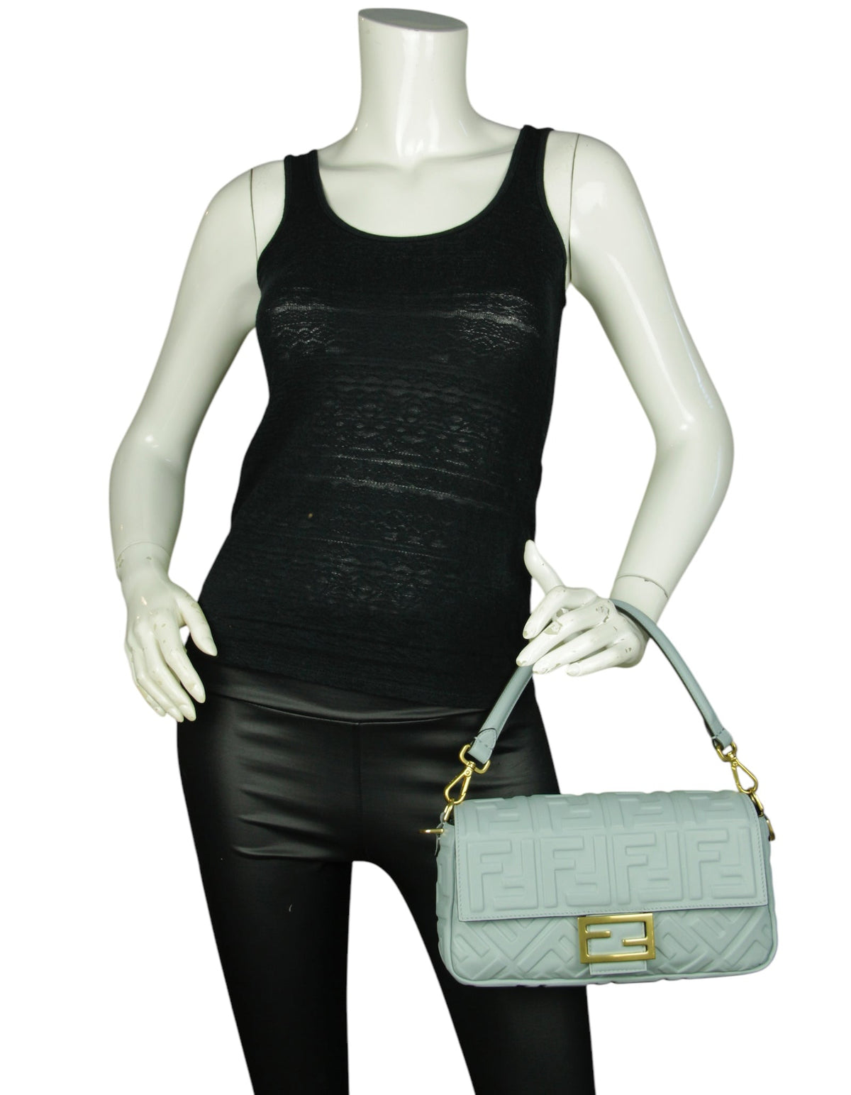Fendi Blue Embossed FF 1974 Medium Baguette NM Rovelle Bags