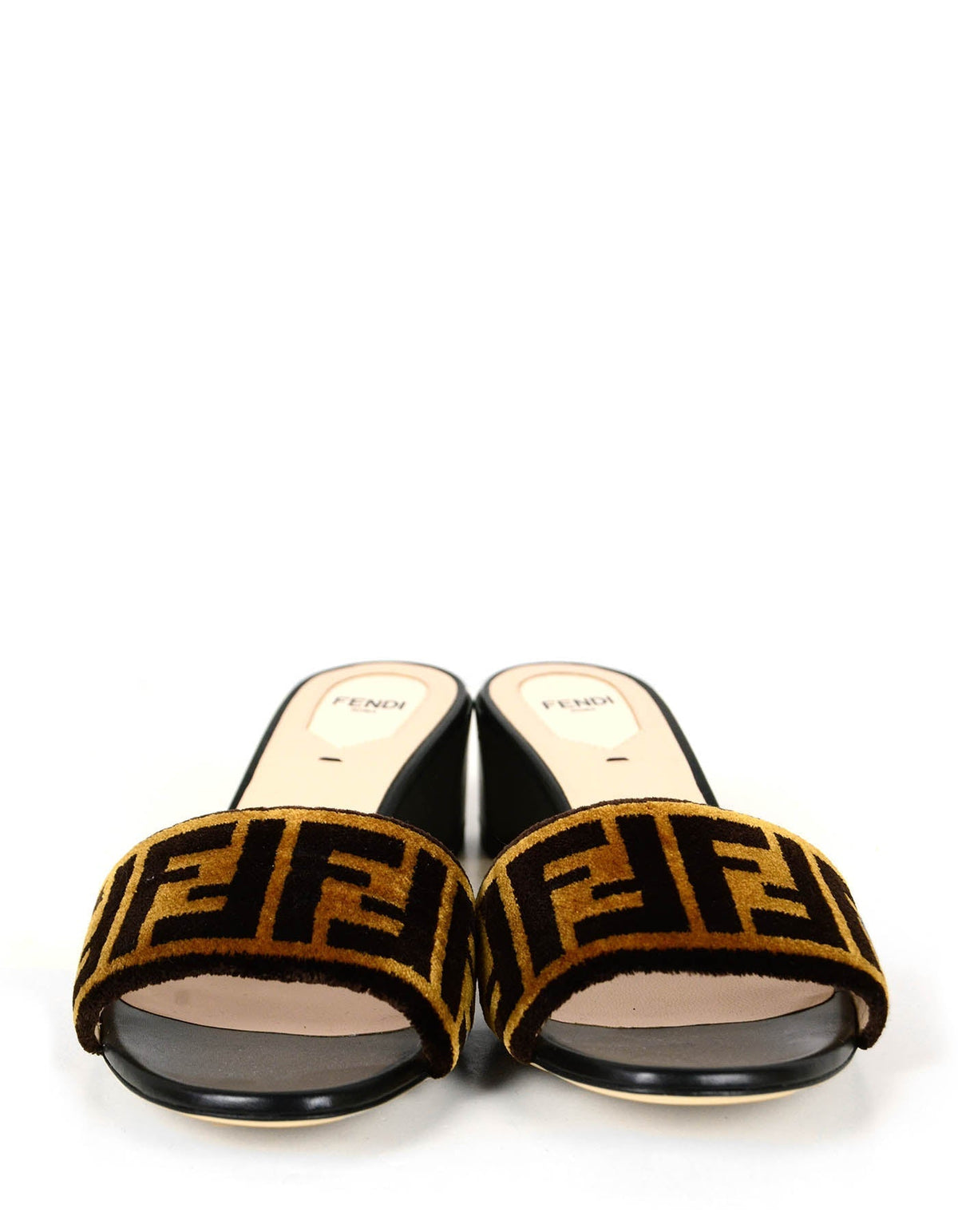 Fendi NEW Logo Print Velvet & Leather Mules sz 39.5 Rovelle Bags