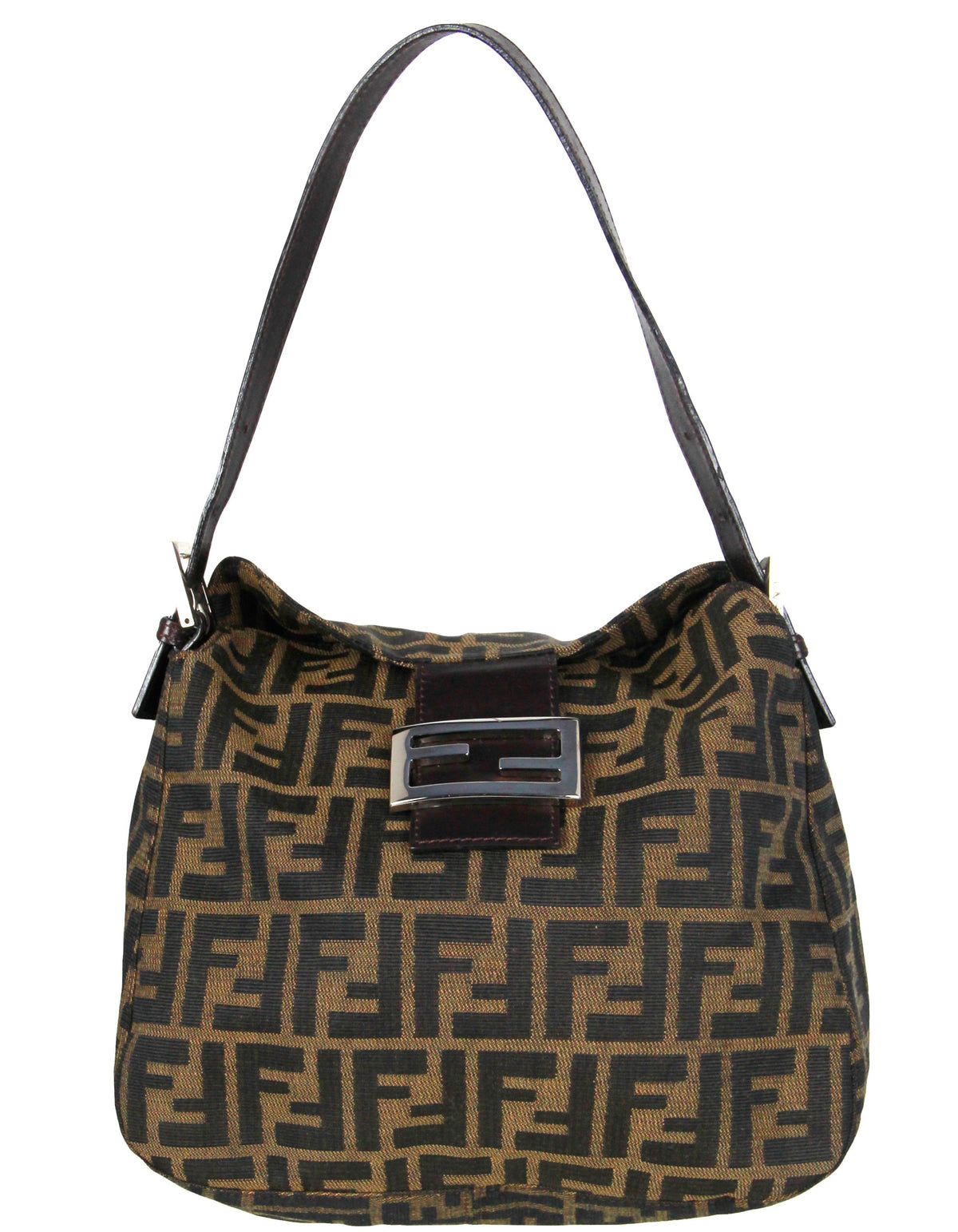 Fendi Tobacco Zucca Monogram Flap Baguette Bag Rovelle Bags