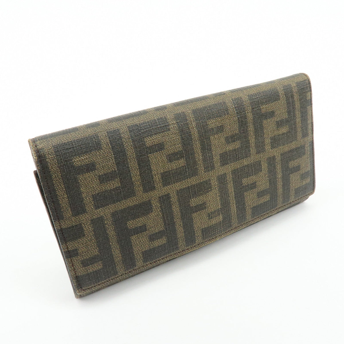 FENDI Zucca Leather Bi-fold Long Wallet Brown Black 8M0000 Rovelle Bags