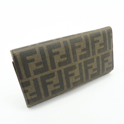 FENDI Zucca Leather Bi-fold Long Wallet Brown Black 8M0000 Rovelle Bags