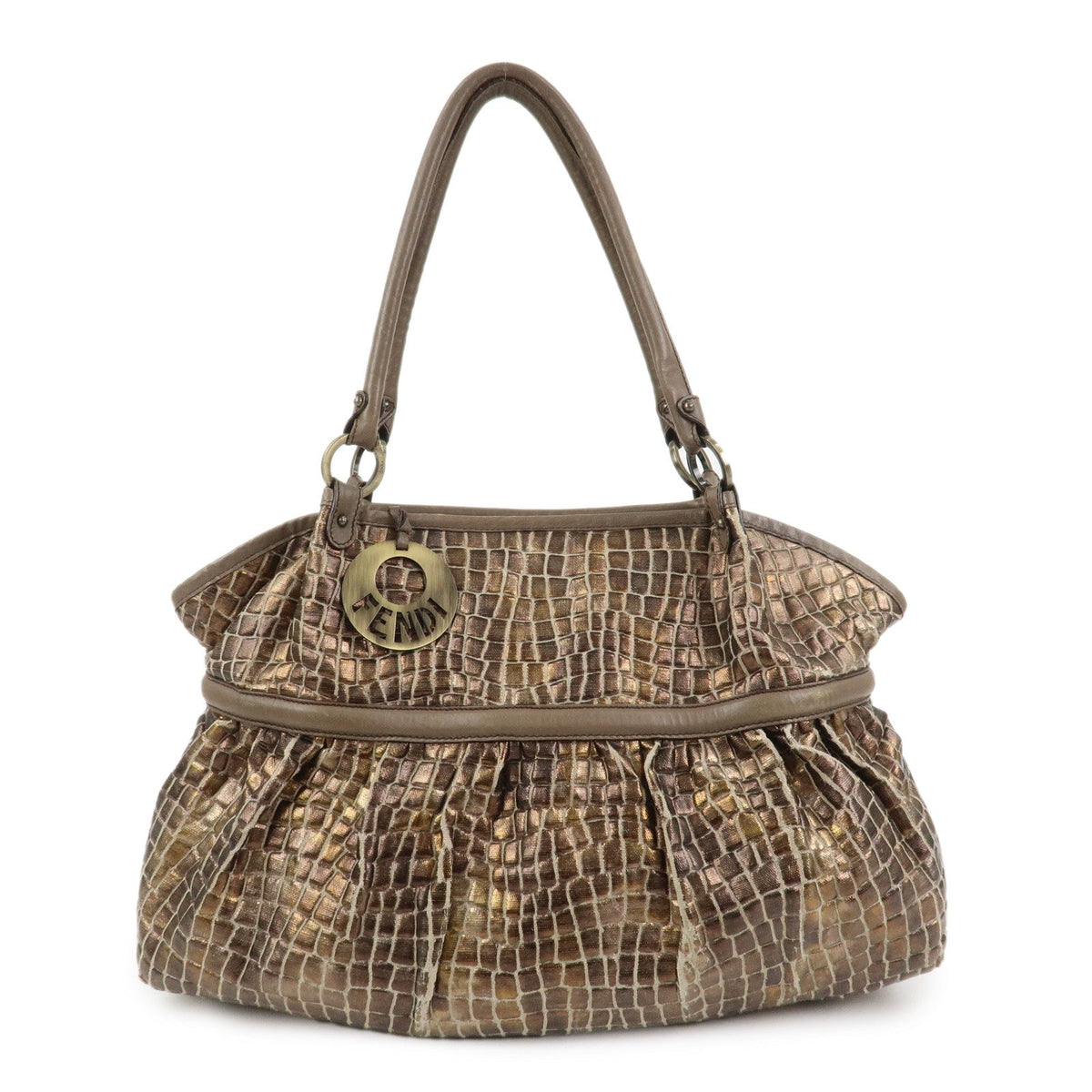 FENDI Embossed Leather Gathered Shoulder Bag Tote Bag Brown 8BH186 Rovelle Bags