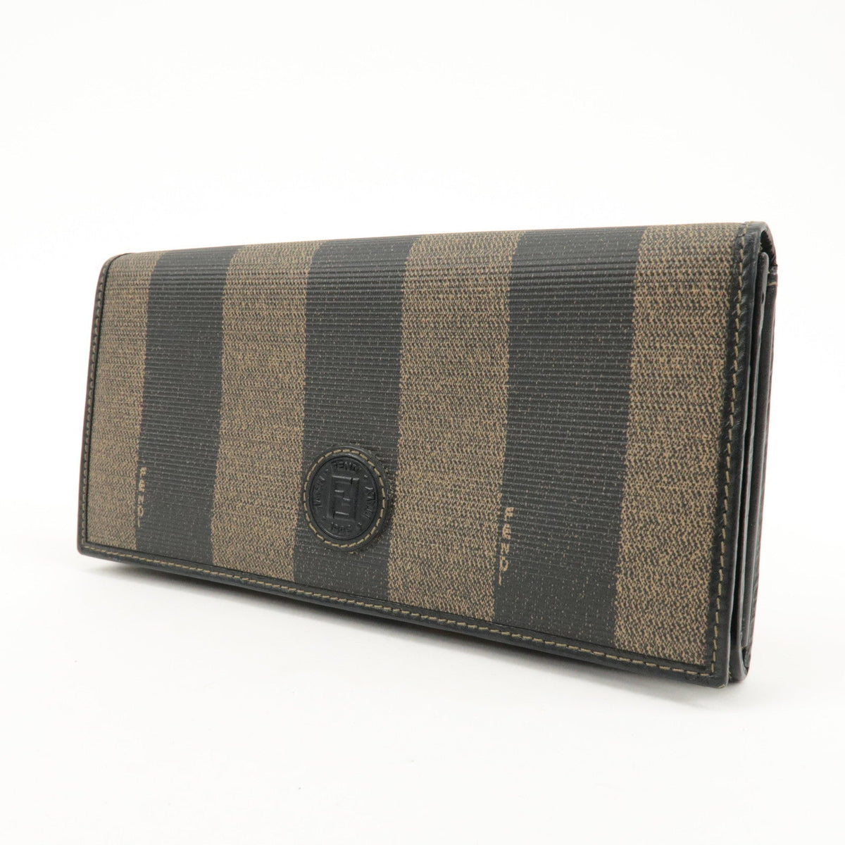 FENDI Pequin PVC Canvas Long Wallet Black Brown T20615 Rovelle Bags