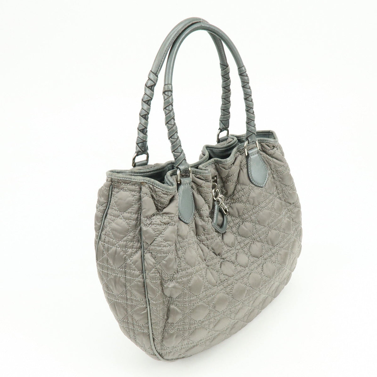Christian Dior Cannage Nylon Leather Tote Bag Shoulder Bag Gray Rovelle Bags