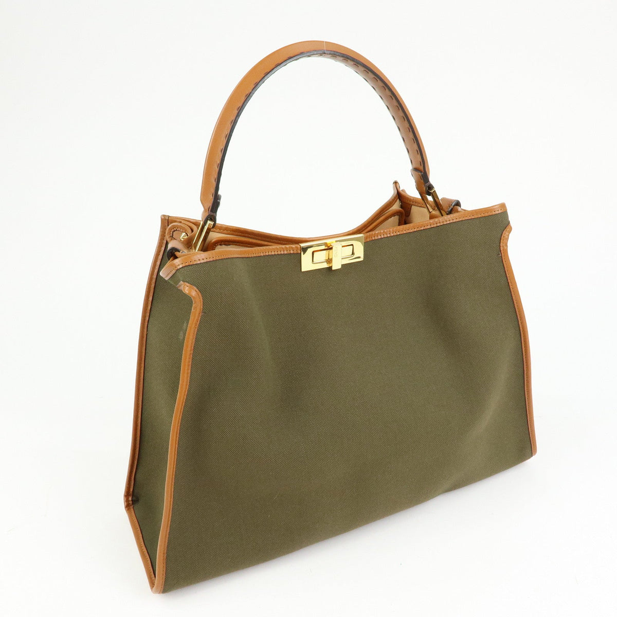 FENDI Peekaoo Canvas Leather Hand Bag Khaki Brown 8BN304 Rovelle Bags