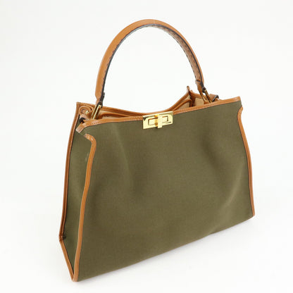 FENDI Peekaoo Canvas Leather Hand Bag Khaki Brown 8BN304 Rovelle Bags