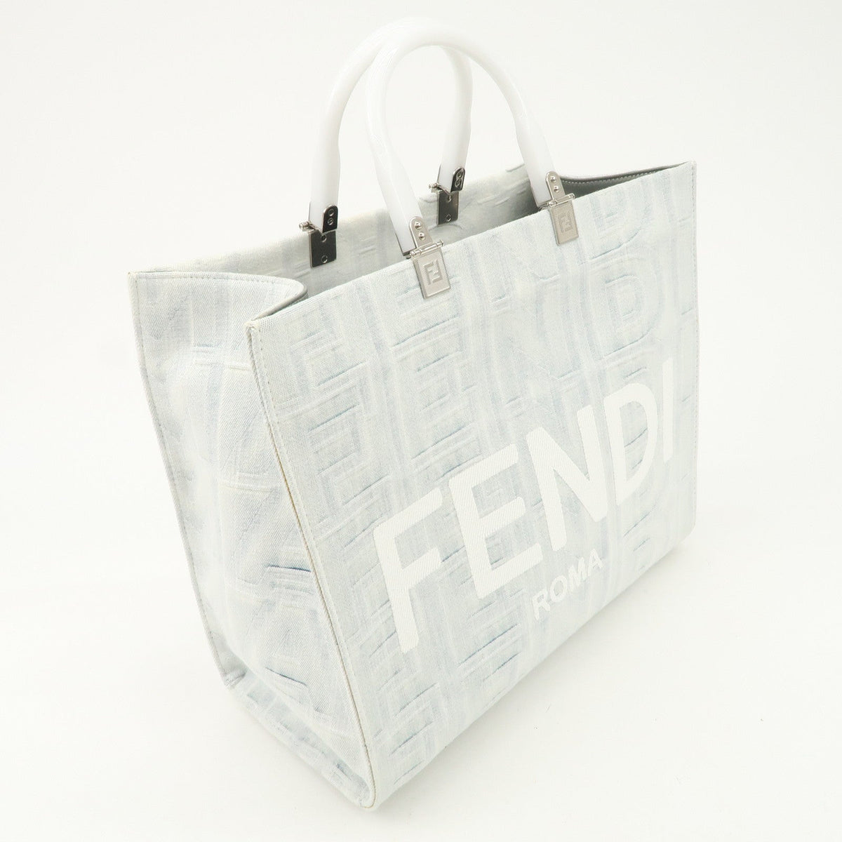 FENDI Leather Sunshine Medium 2Way Tote Bag Hand Bag White 8BH386 Rovelle Bags