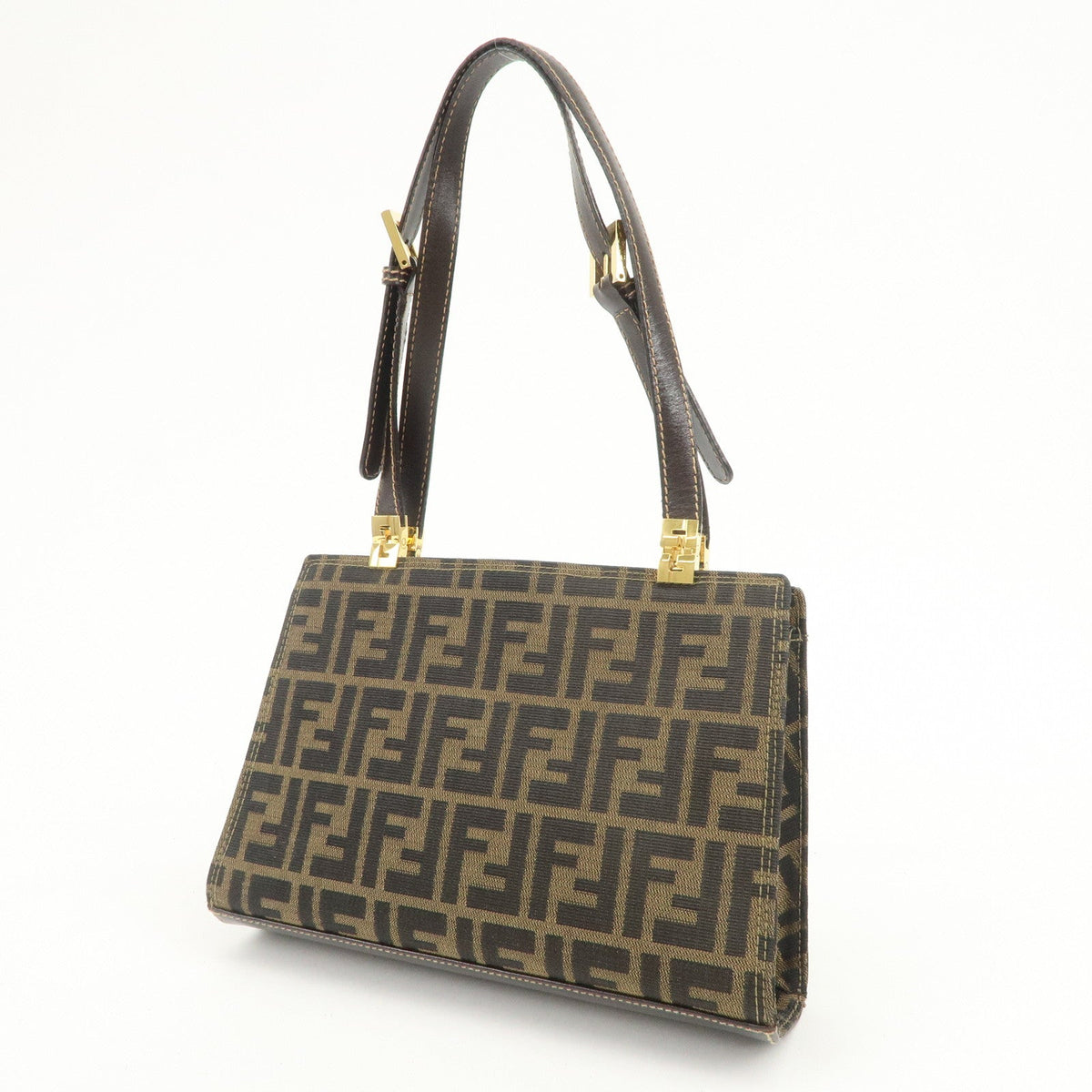 FENDI Zucca Canvas Leather Shoulder Bag Hand Bag Brown Black Rovelle Bags