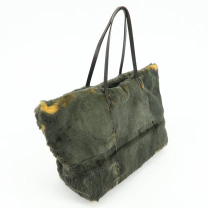 FENDI Fur Leather Tote Bag Hand Bag Brown Yellow 8BH005 Rovelle Bags