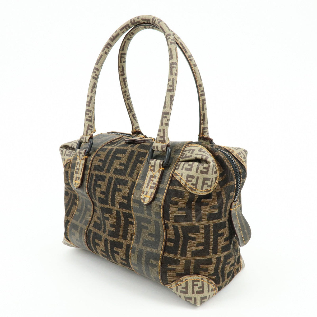 FENDI Zucca Zucchino Canvas PVC Boston Hand Bag Brown 8BL095 Rovelle Bags