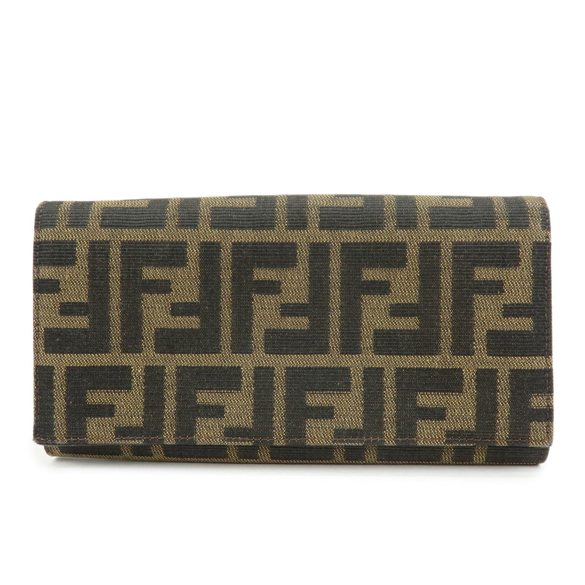 FENDI Zucca Canvas Leather Bi-Fold Long Wallet Black Brown 8M0000 Rovelle Bags
