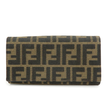 FENDI Zucca Canvas Leather Bi-Fold Long Wallet Black Brown 8M0000 Rovelle Bags