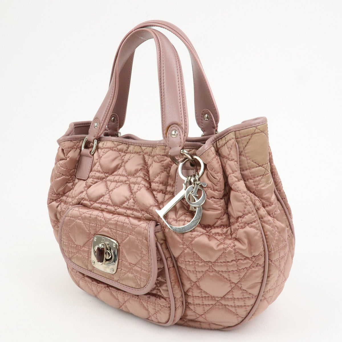 Christian Dior Cannage Nylon Leather Hand Bag Tote Bag Pink Rovelle Bags