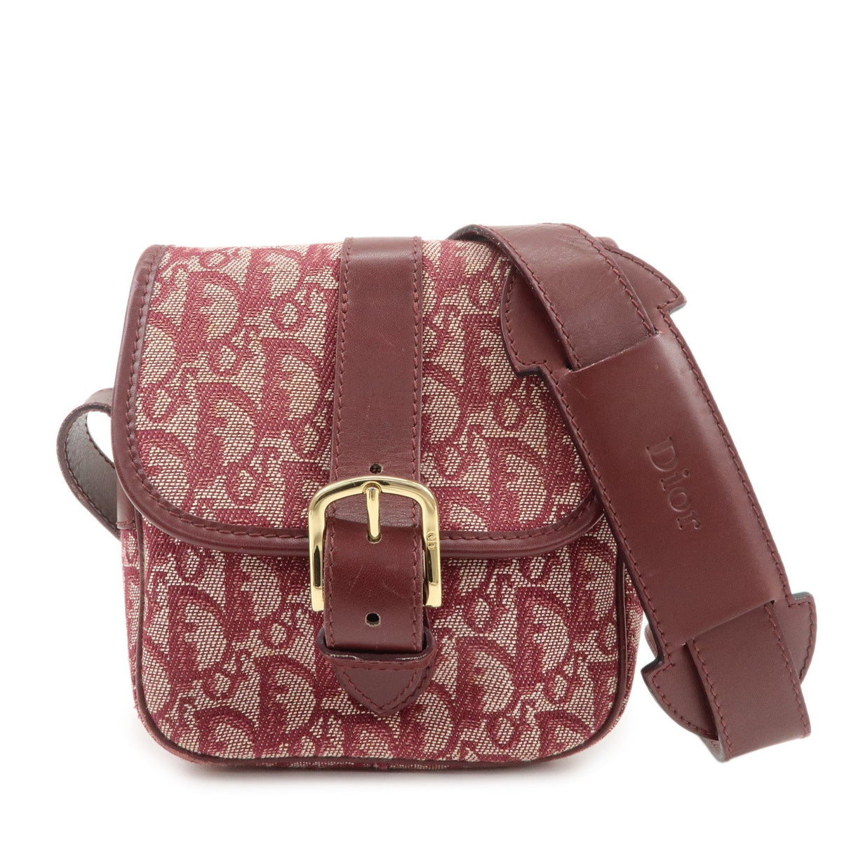 Christian Dior Trotter Jacquard Leather Shoulder Bag Burgundy Rovelle Bags