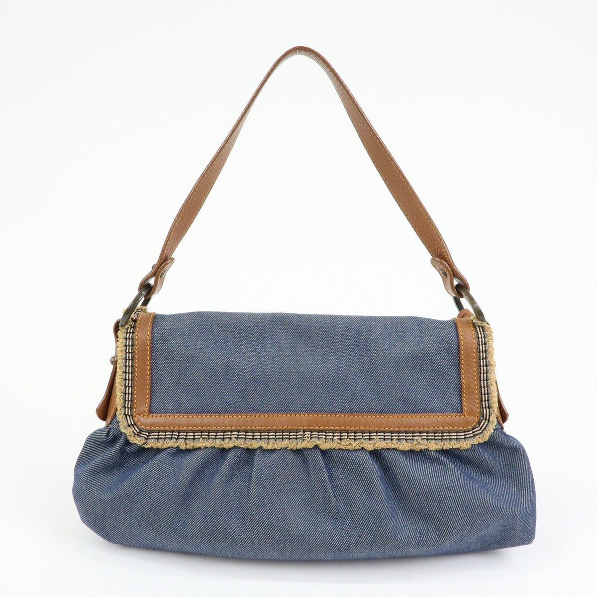 FENDI Denim Leather Shoulder Bag Hand Bag Indigo Brown 8BR445 Rovelle Bags