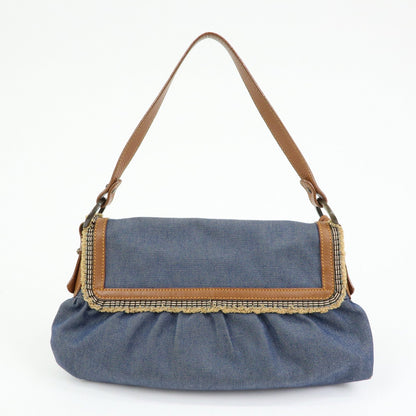 FENDI Denim Leather Shoulder Bag Hand Bag Indigo Brown 8BR445 Rovelle Bags
