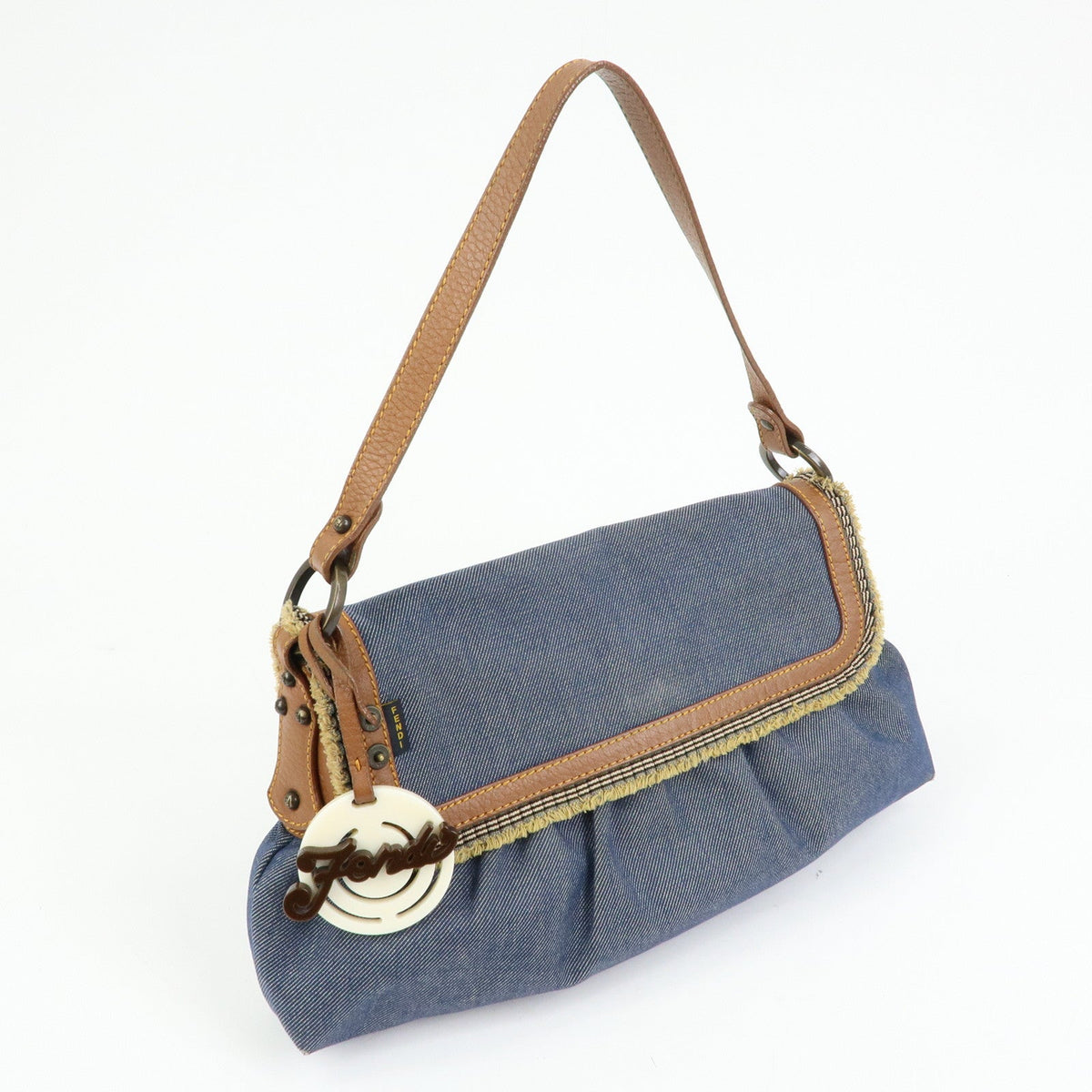 FENDI Denim Leather Shoulder Bag Hand Bag Indigo Brown 8BR445 Rovelle Bags