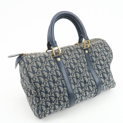 Christian Dior Trotter Jacquard Canvas Leather Boston Bag Navy Rovelle Bags