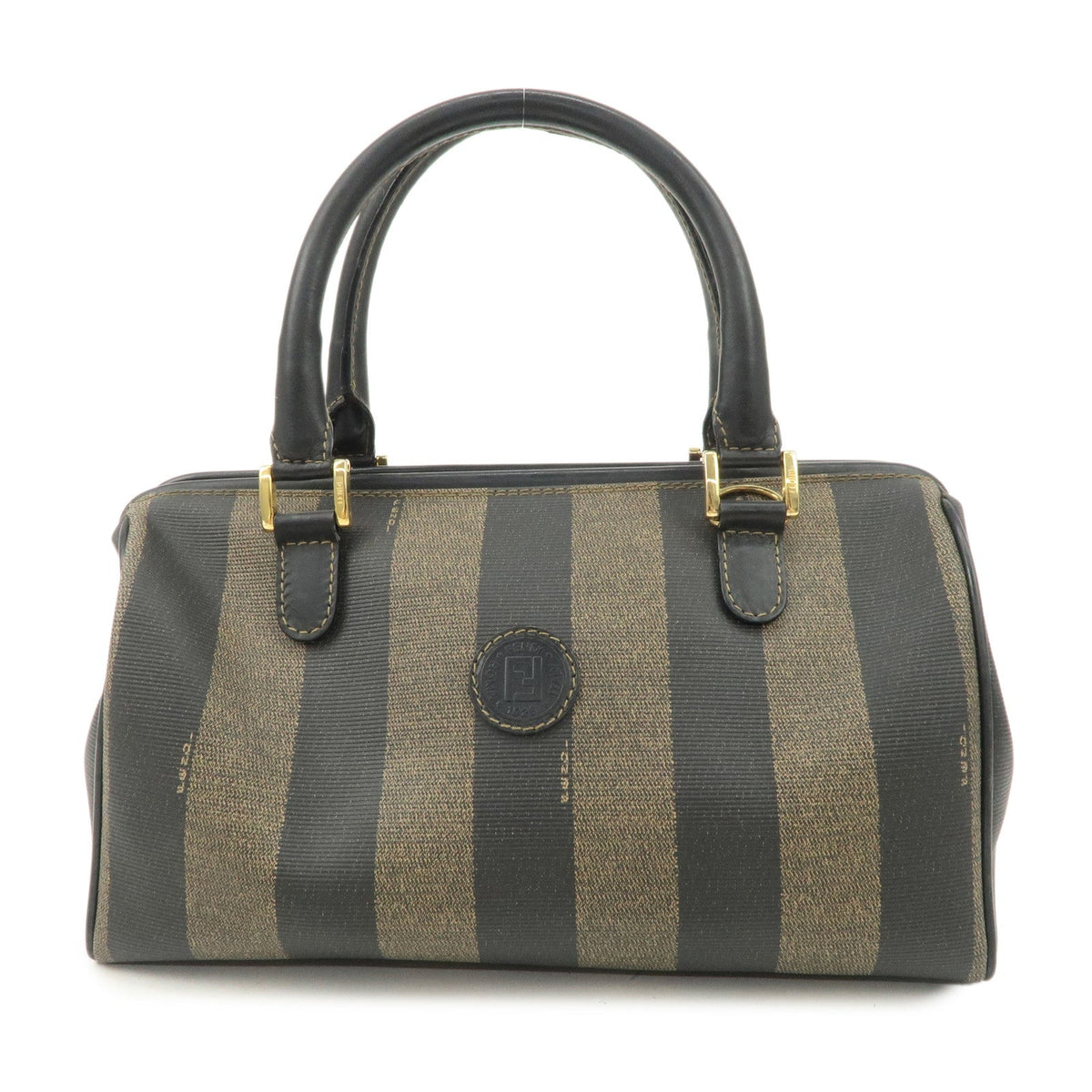 FENDI Pequin PVC Canvas Hand Bag Boston Bag Black Brown Rovelle Bags