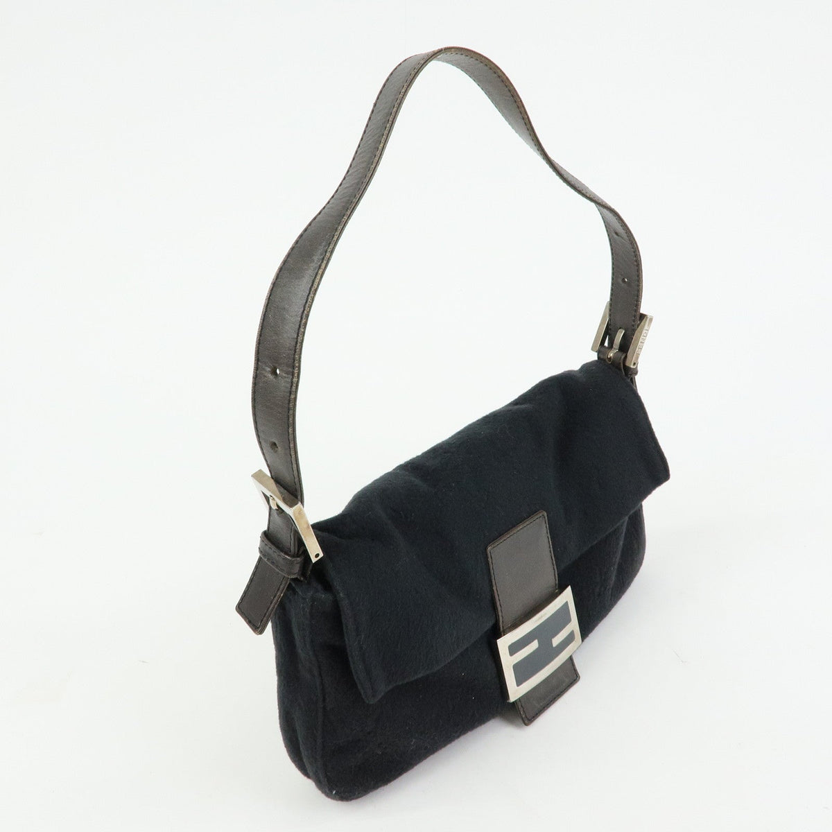 FENDI Mamma Baguette Wool Leather Shoulder Bag Hand Bag Black 26424 Rovelle Bags