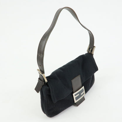 FENDI Mamma Baguette Wool Leather Shoulder Bag Hand Bag Black 26424 Rovelle Bags