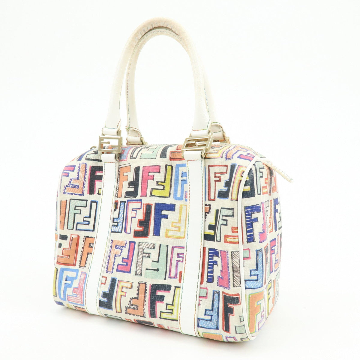 FENDI Zucca PVC Canvas Leather Boston Bag White Multicolor 8BL068 Rovelle Bags