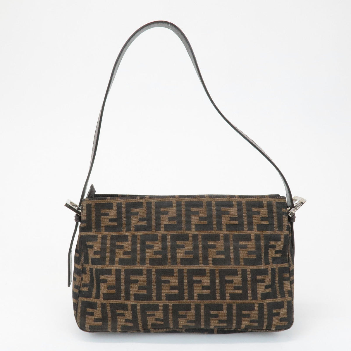 FENDI Zucca Canvas Leather Semi Shoulder Bag Black Brown 26566 Rovelle Bags