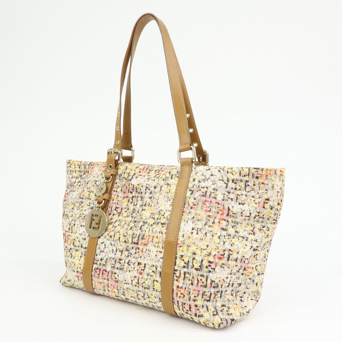FENDI Zucchino Canvas Leather Flower Print Tote Bag Hand Bag 8BH215 Rovelle Bags