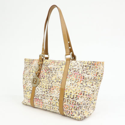 FENDI Zucchino Canvas Leather Flower Print Tote Bag Hand Bag 8BH215 Rovelle Bags