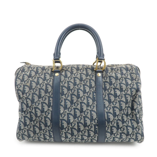 Christian Dior Trotter Jacquard Canvas Leather Boston Bag Navy Rovelle Bags