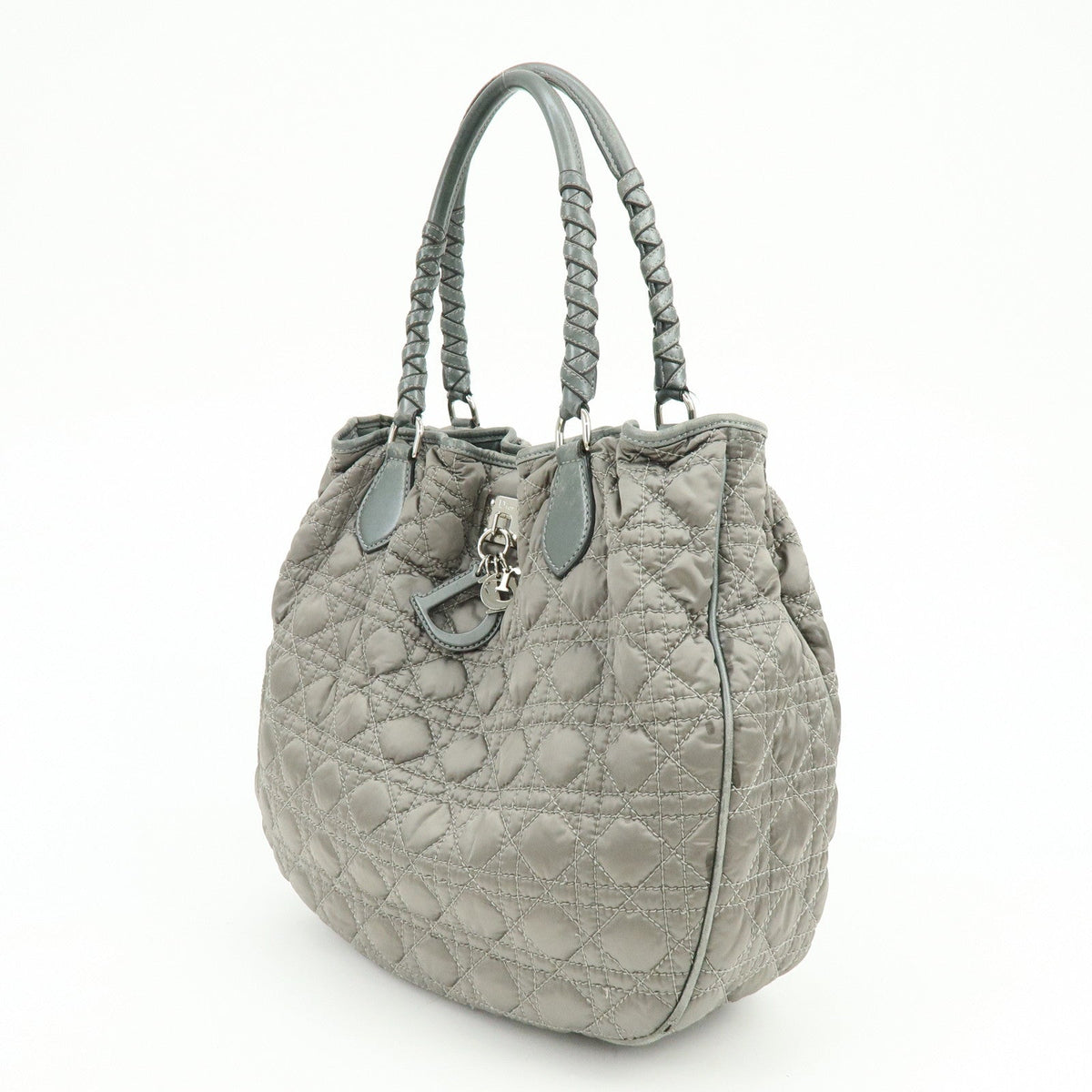 Christian Dior Cannage Nylon Leather Tote Bag Shoulder Bag Gray Rovelle Bags