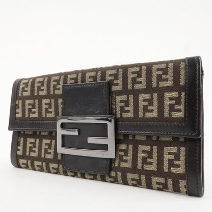 FENDI Zucchino Canvas Leather Bi-Fold Long Wallet Dark Brown 8M0021 Rovelle Bags