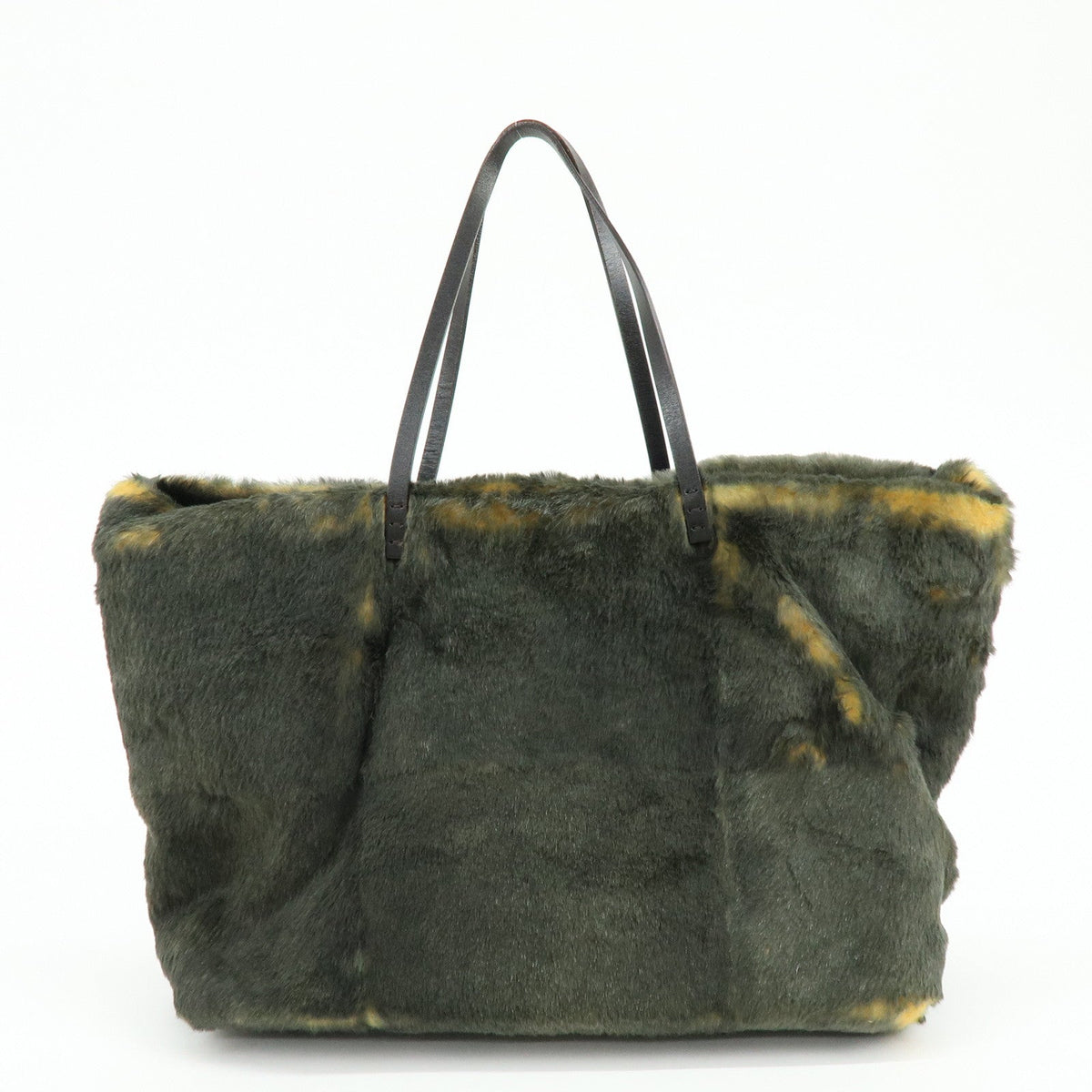 FENDI Fur Leather Tote Bag Hand Bag Brown Yellow 8BH005 Rovelle Bags