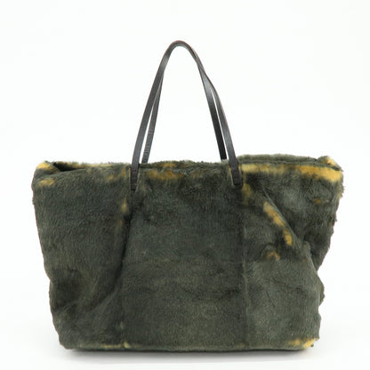 FENDI Fur Leather Tote Bag Hand Bag Brown Yellow 8BH005 Rovelle Bags