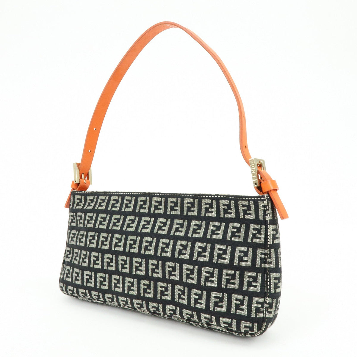 FENDI Zucchino Canvas Leather Shoulder Bag Black Orange 8BR042 Rovelle Bags