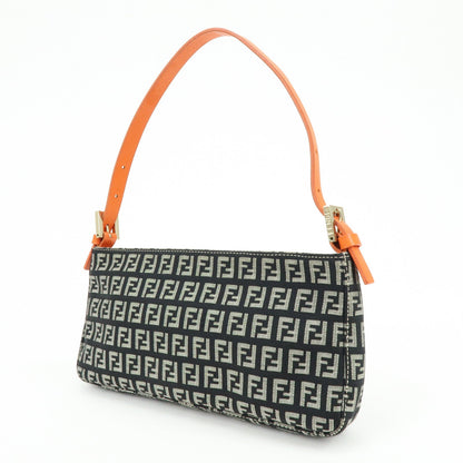 FENDI Zucchino Canvas Leather Shoulder Bag Black Orange 8BR042 Rovelle Bags