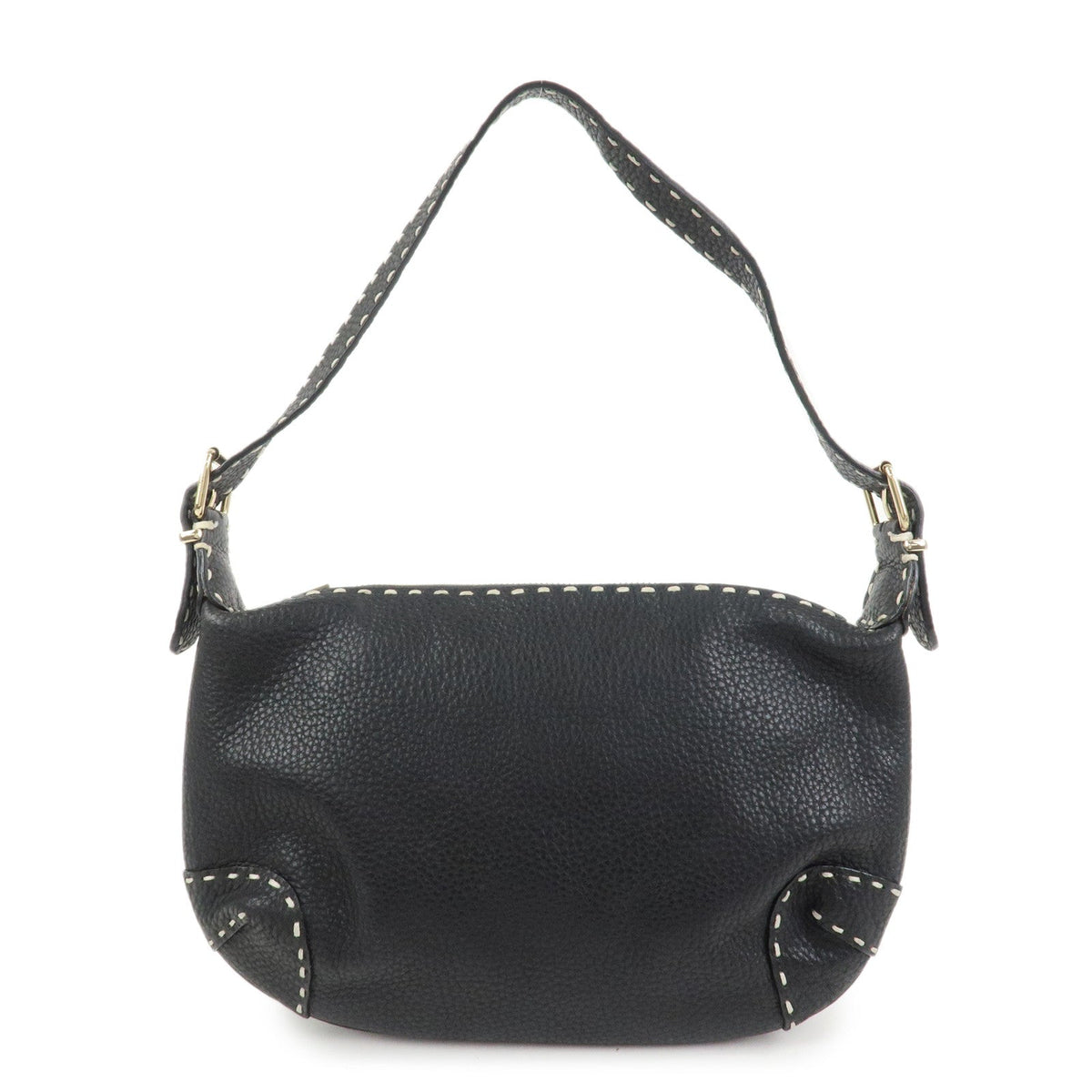 FENDI Selleria Logo Leather Shoulder Bag Hand Bag Black Rovelle Bags