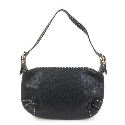 FENDI Selleria Logo Leather Shoulder Bag Hand Bag Black Rovelle Bags