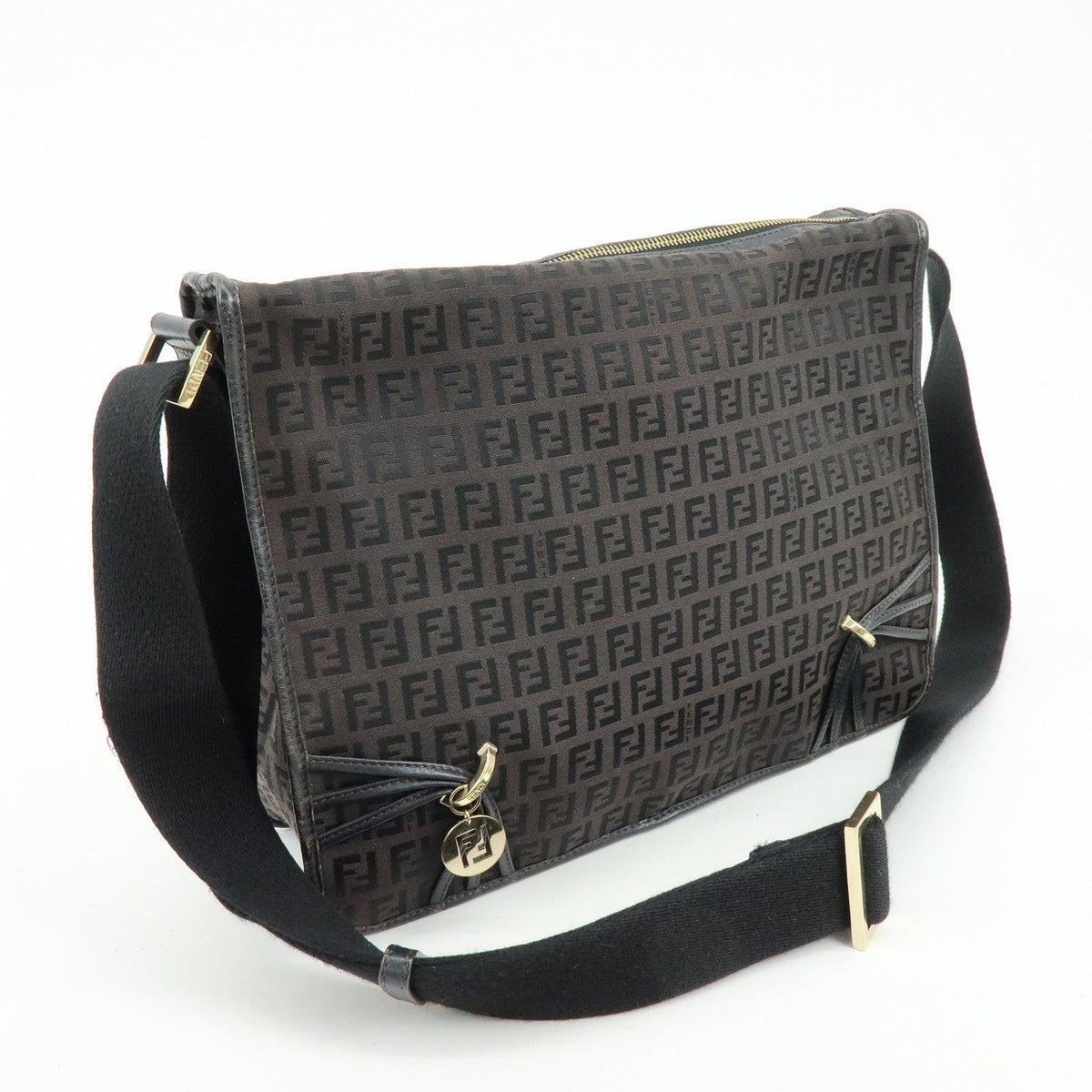 FENDI Zucchino Canvas Leather Shoulder Bag Dark Brown 8BT090 Rovelle Bags