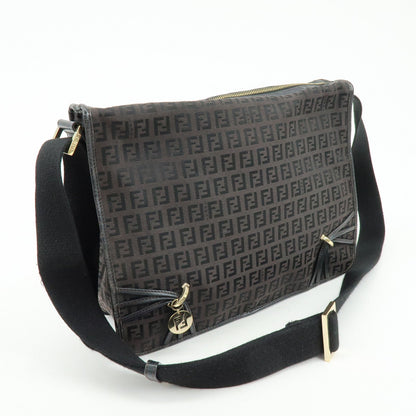 FENDI Zucchino Canvas Leather Shoulder Bag Dark Brown 8BT090 Rovelle Bags