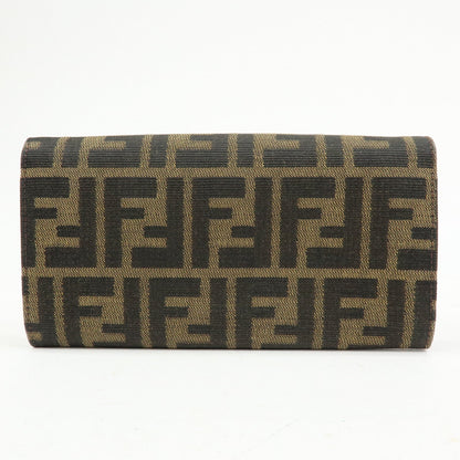 FENDI Zucca Canvas Leather Bi-Fold Long Wallet Black Brown 8M0000 Rovelle Bags