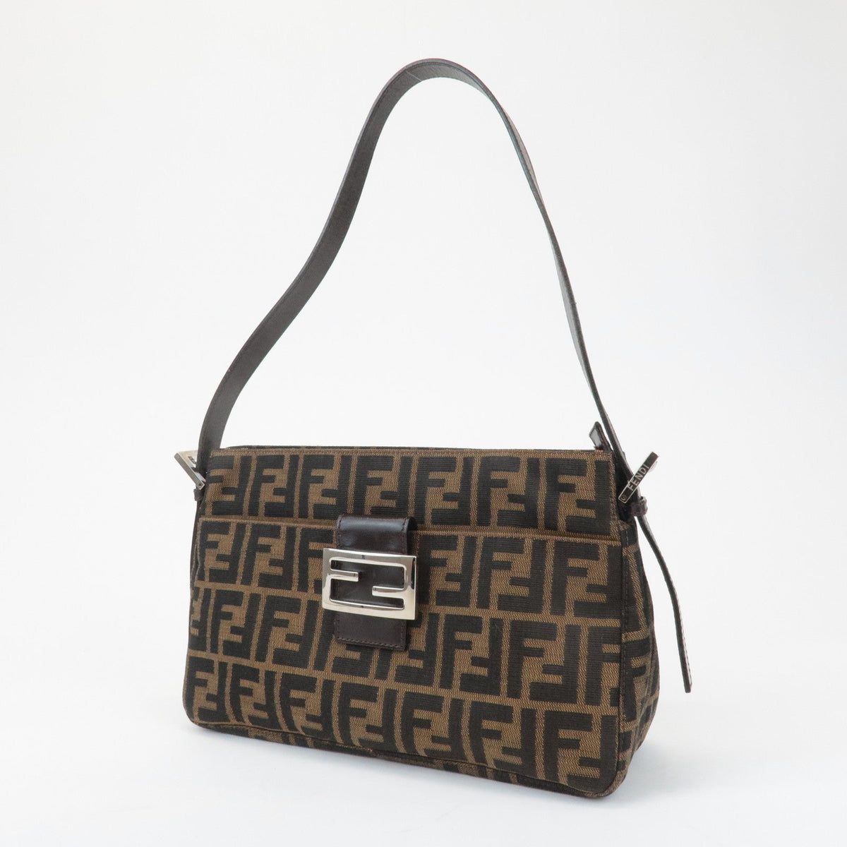 FENDI Zucca Canvas Leather Semi Shoulder Bag Black Brown 26566 Rovelle Bags