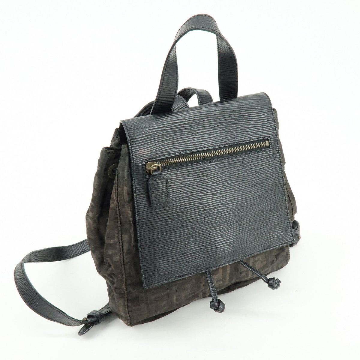 FENDI Logo Zucca Nylon Leather Backpack Rucksack Black Rovelle Bags