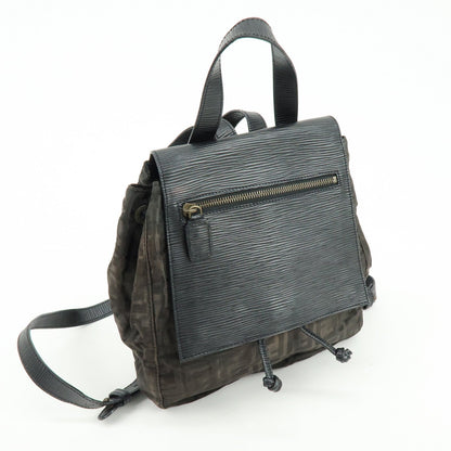 FENDI Logo Zucca Nylon Leather Backpack Rucksack Black Rovelle Bags