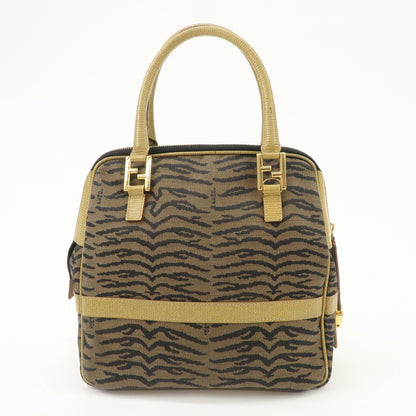 FENDI Leather Canvas 2Way Bag Hand Bag Zebra Print Black Brown Rovelle Bags