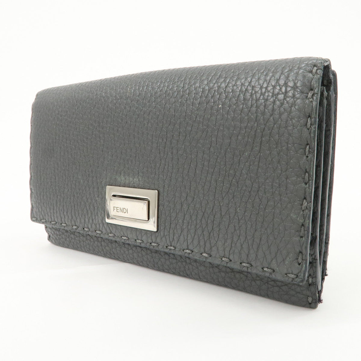 FENDI Selleria Leather Peekaboo Bi-Fold Long Wallet Gray 8M0308 Rovelle Bags
